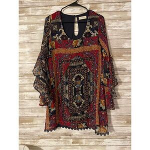 Altar’d State Tunic Shirt Dress Bell Sleeve Sheer Size Medium Multicolor